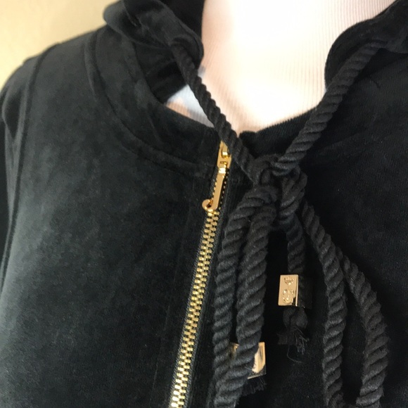 JUICY COUTURE Black Velvet Gold Stitched Hoodie XL - Picture 2 of 7